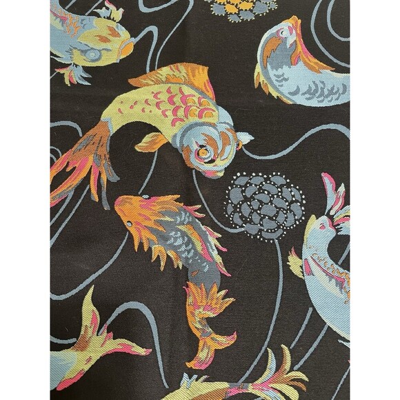 3 Fabric Remnants Brocade Koi Fish Black against Vibrant Colors See Measurements - Picture 2 of 10